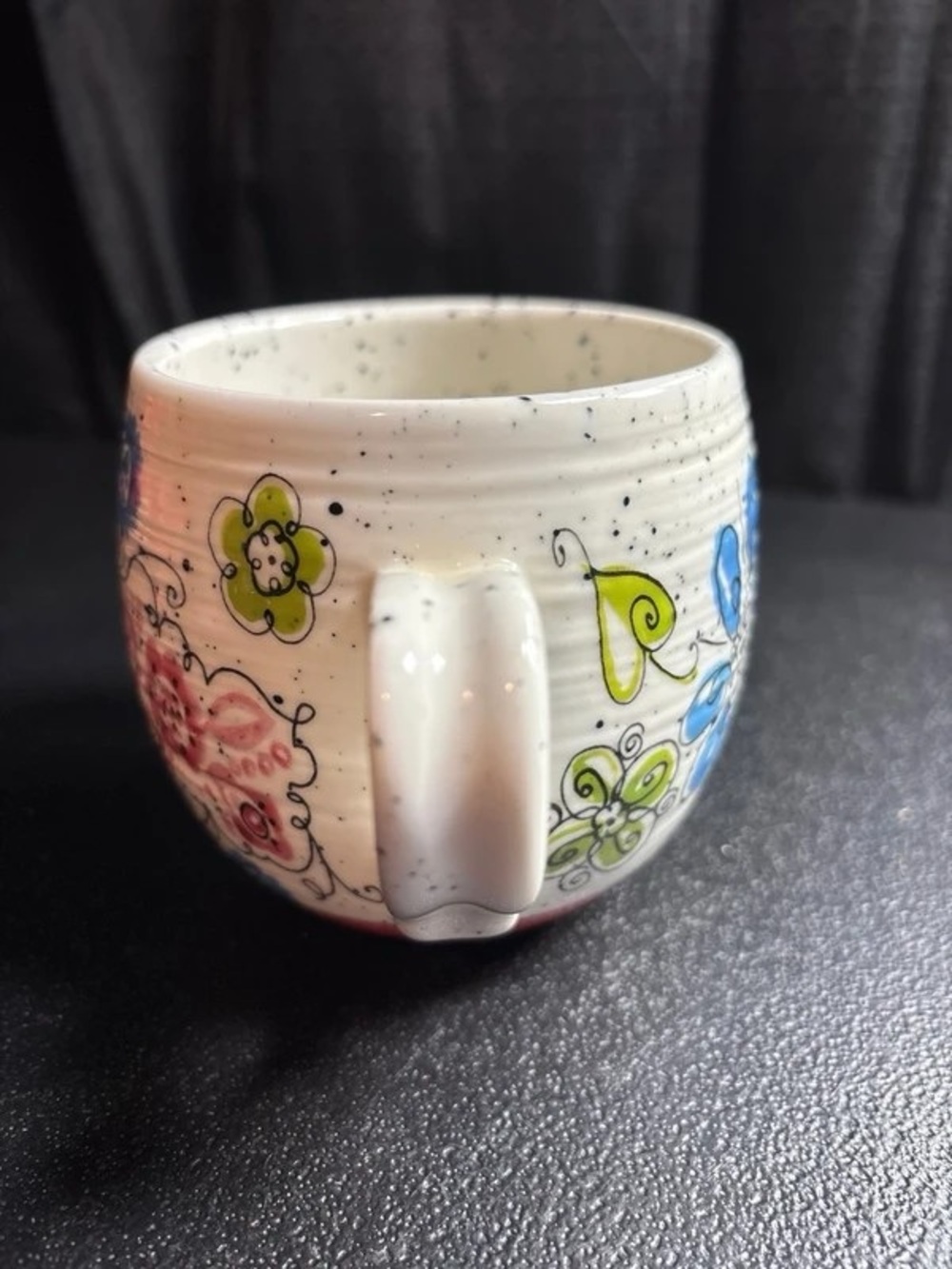 Hand-Painted Floral Ceramic Mug - White with Blue, Green & Pink Accents